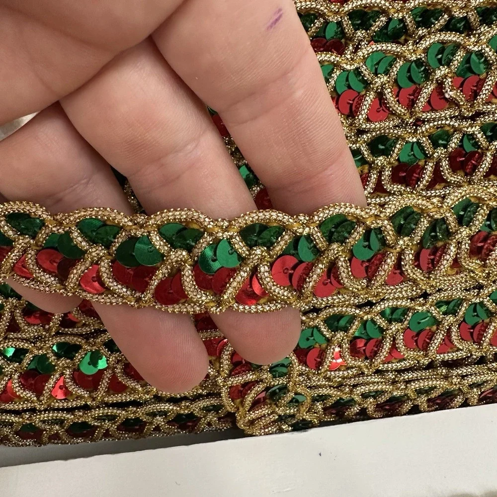 100+ Yards Sequin Trim Lot Christmas Gold Red Green Lace Sewing Costume Craft